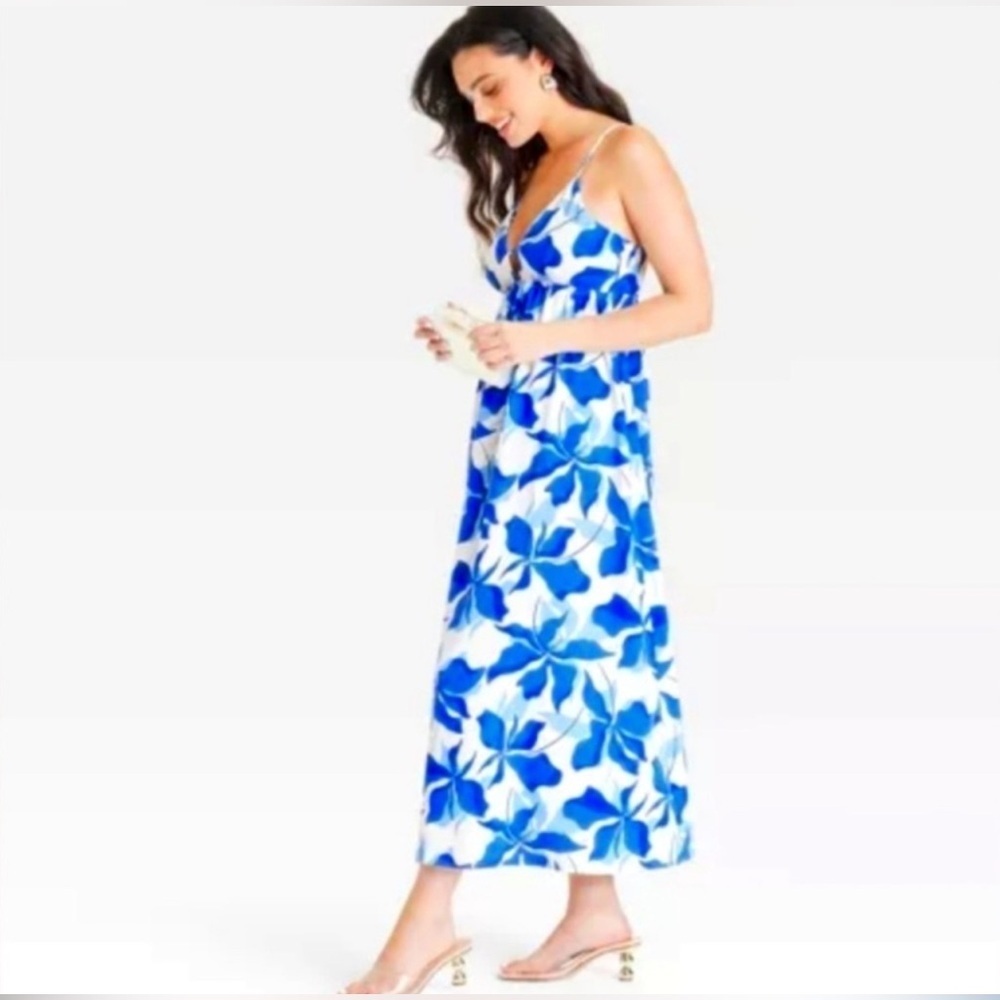 Blue and White Floral Maxi Dress